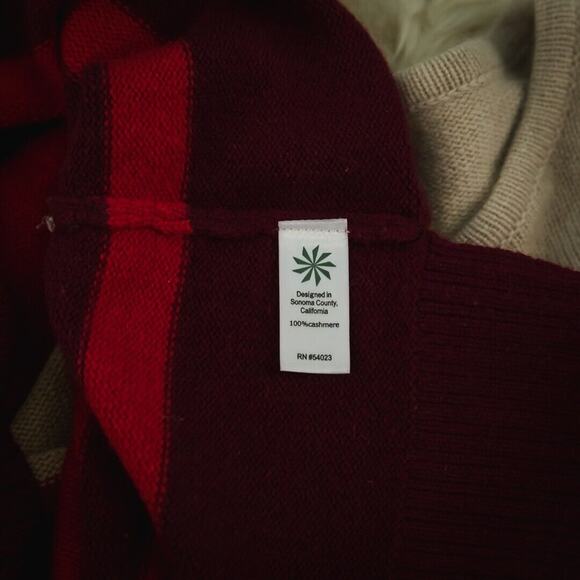 Athleta Size XXS 100% Cashmere Lodge Red Cream Ivory Stripe Crew Sweater - Picture 4 of 7